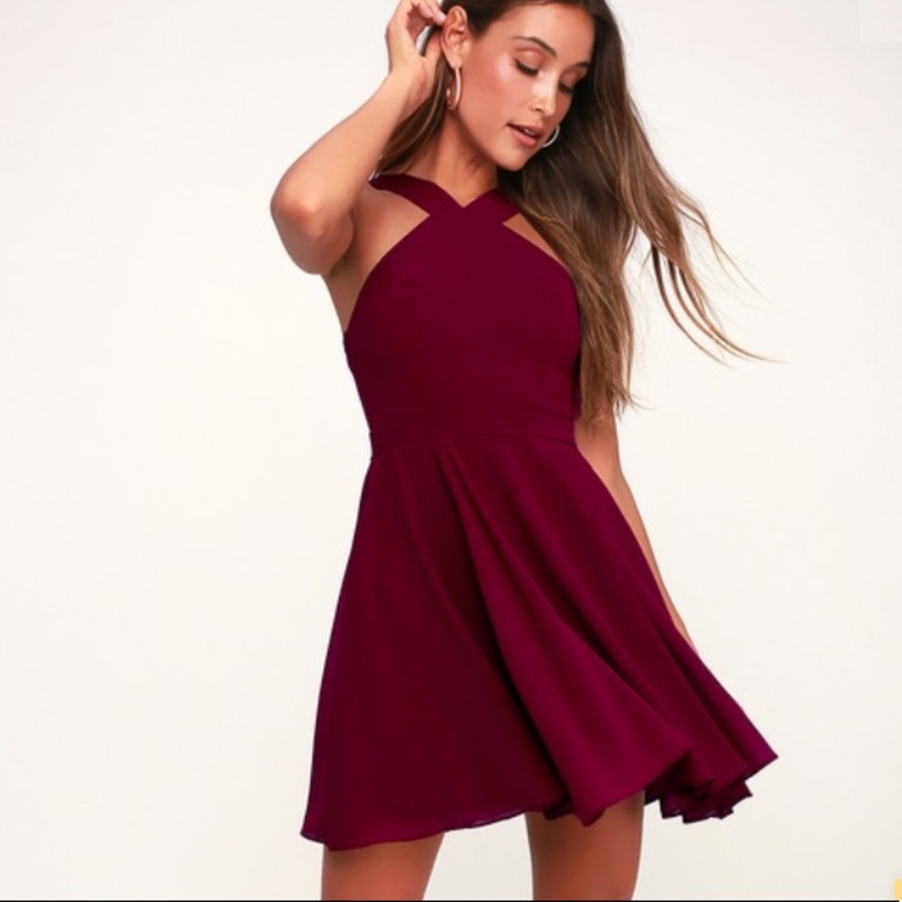 BURGUNDY LULUS SKATER DRESS